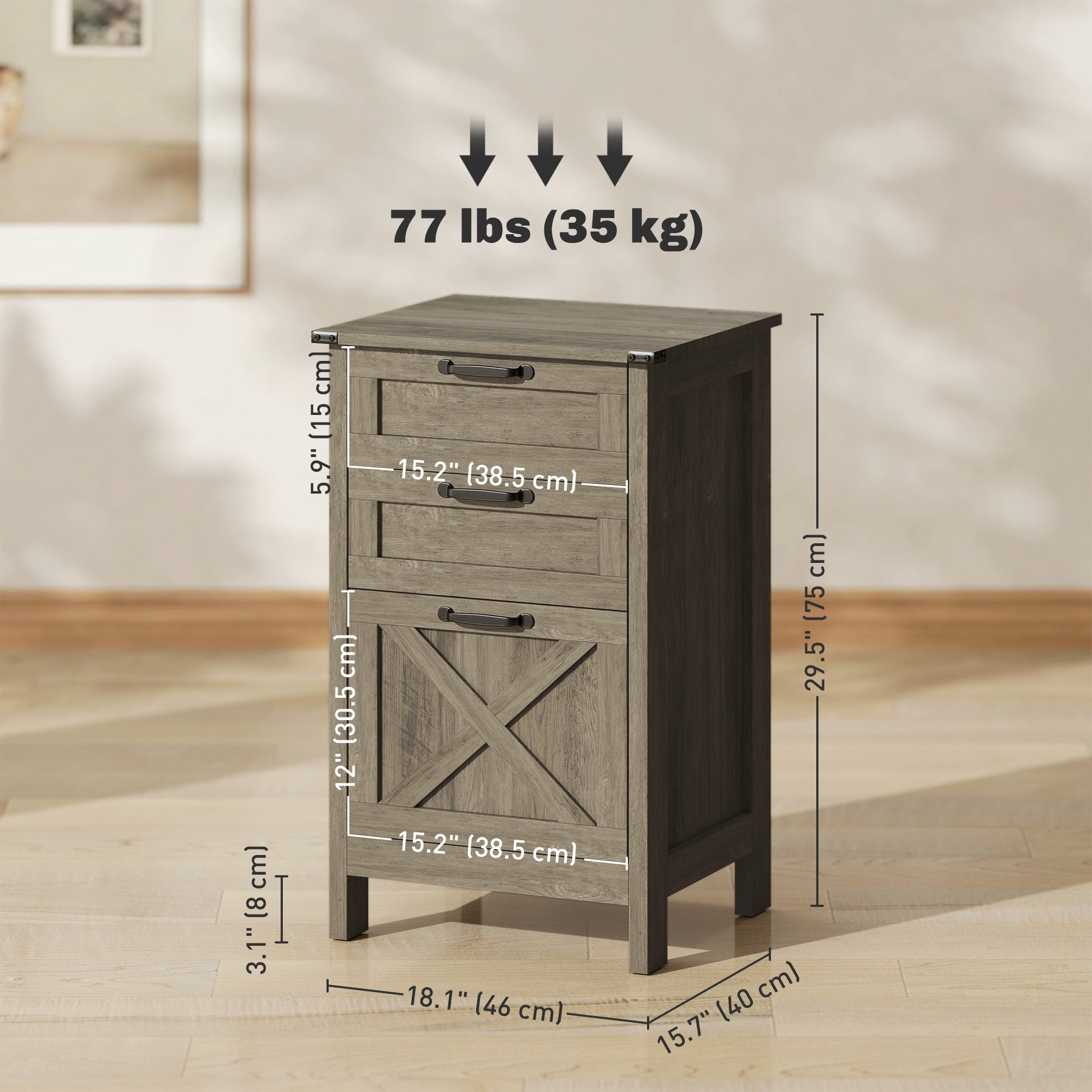 3-Drawer Rustic Farmhouse Filing Cabinet - Grey Wash-Office Products > Office Furniture > Office Cabinets & Cupboards-DECOROLALA