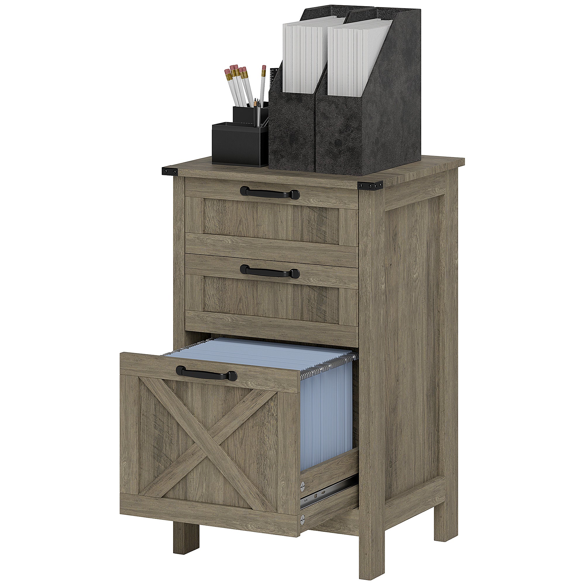 3-Drawer Rustic Farmhouse Filing Cabinet - Grey Wash-Office Products > Office Furniture > Office Cabinets & Cupboards-DECOROLALA