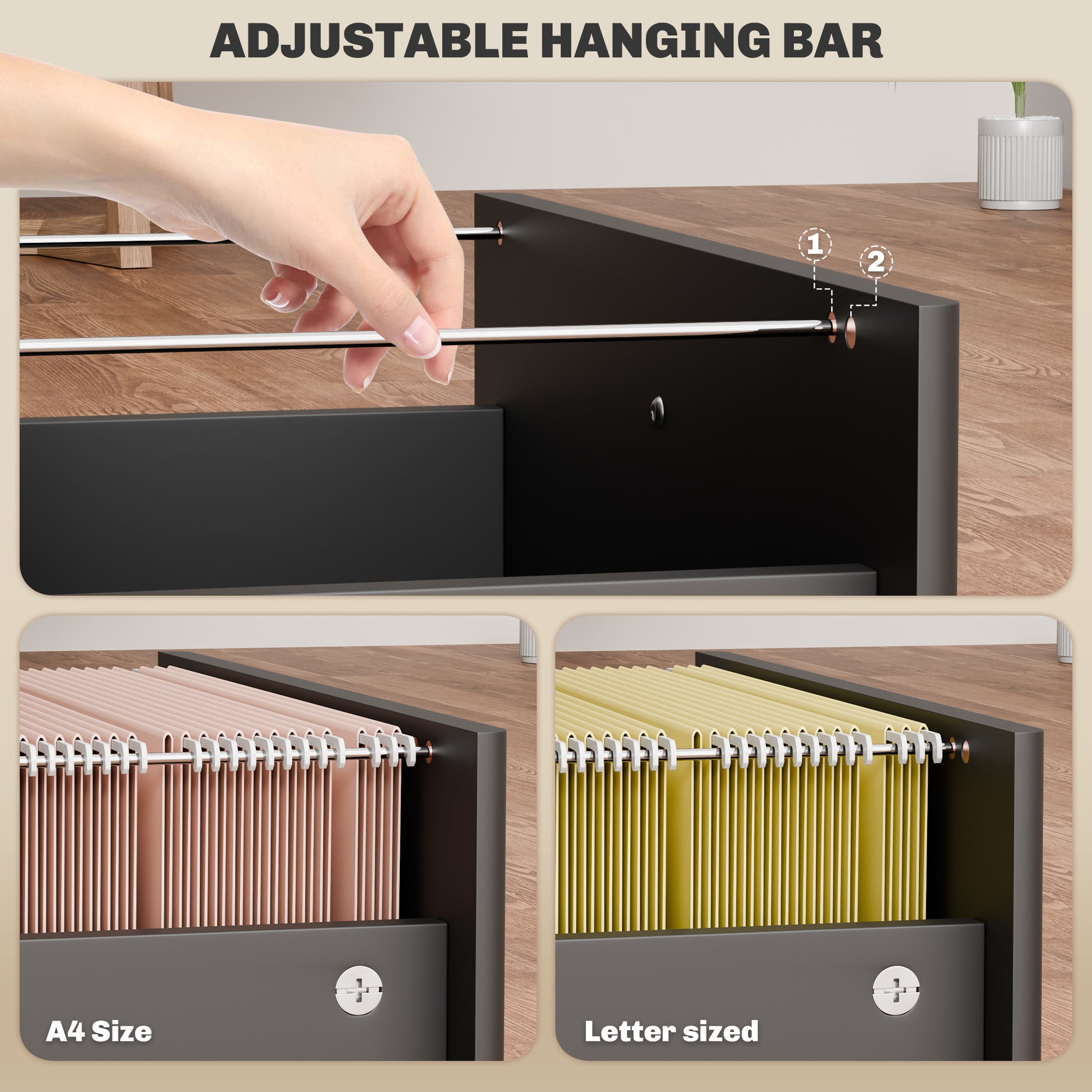 3-Drawer Small Filing Cabinet with Lock, Vertical Office Storage Cabinet with Wheels for Home Office, Black-Office Products > Office Furniture > Office Cabinets & Cupboards-DECOROLALA