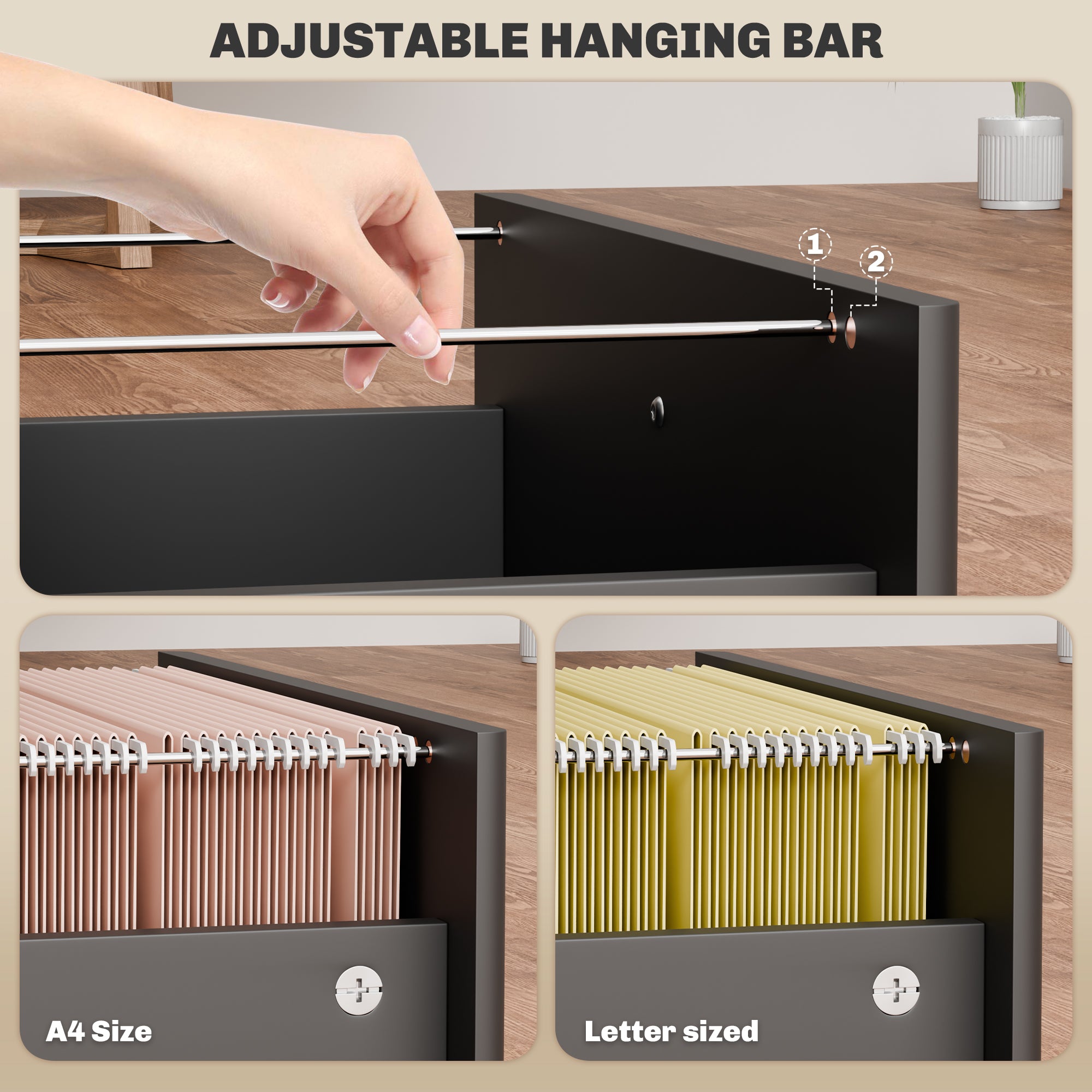 3-Drawer Small Filing Cabinet with Lock, Vertical Office Storage Cabinet with Wheels for Home Office, Black-Office Products > Office Furniture > Office Cabinets & Cupboards-DECOROLALA