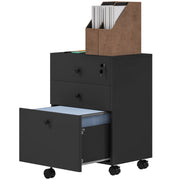 3-Drawer Small Filing Cabinet with Lock, Vertical Office Storage Cabinet with Wheels for Home Office, Black-Office Products > Office Furniture > Office Cabinets & Cupboards-DECOROLALA