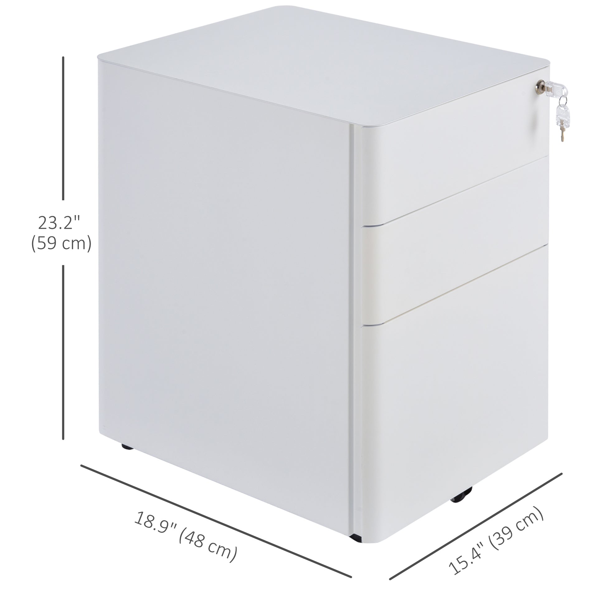 3 Drawer Steel Filing Cabinet - White with Lock & Wheels-DECOROLALA
