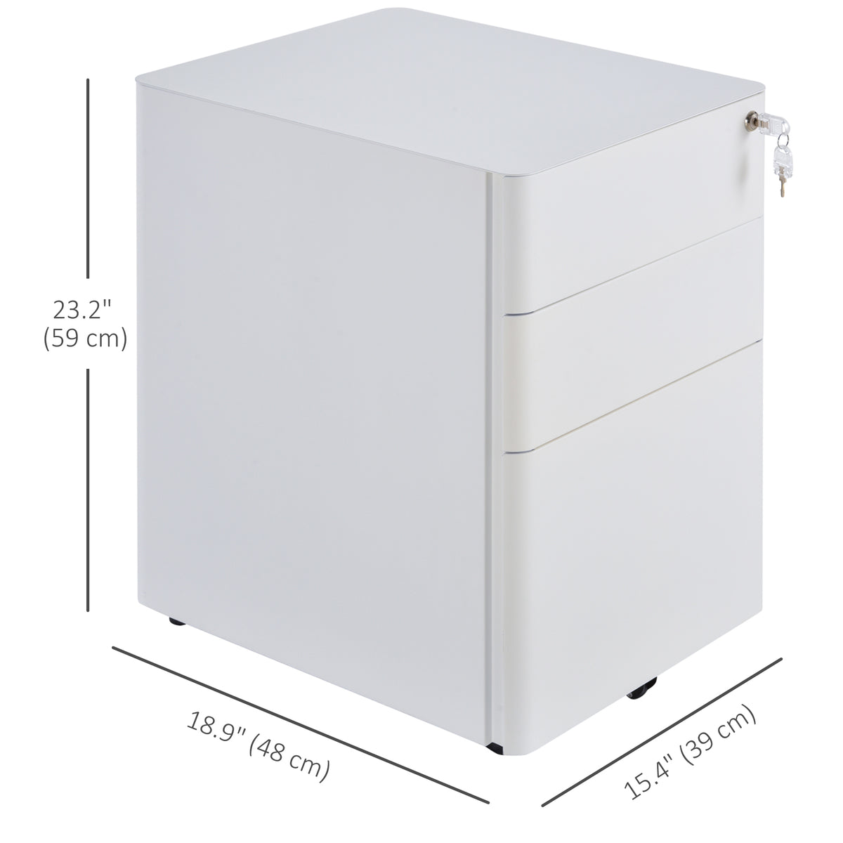 3 Drawer Steel Filing Cabinet - White with Lock & Wheels-File Cabinets-DECOROLALA