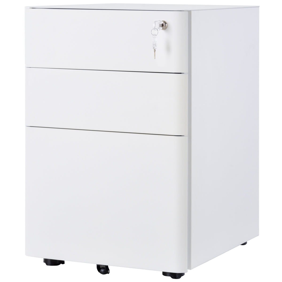 3 Drawer Steel Filing Cabinet - White with Lock & Wheels-File Cabinets-DECOROLALA