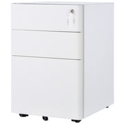 3 Drawer Steel Filing Cabinet - White with Lock & Wheels-DECOROLALA