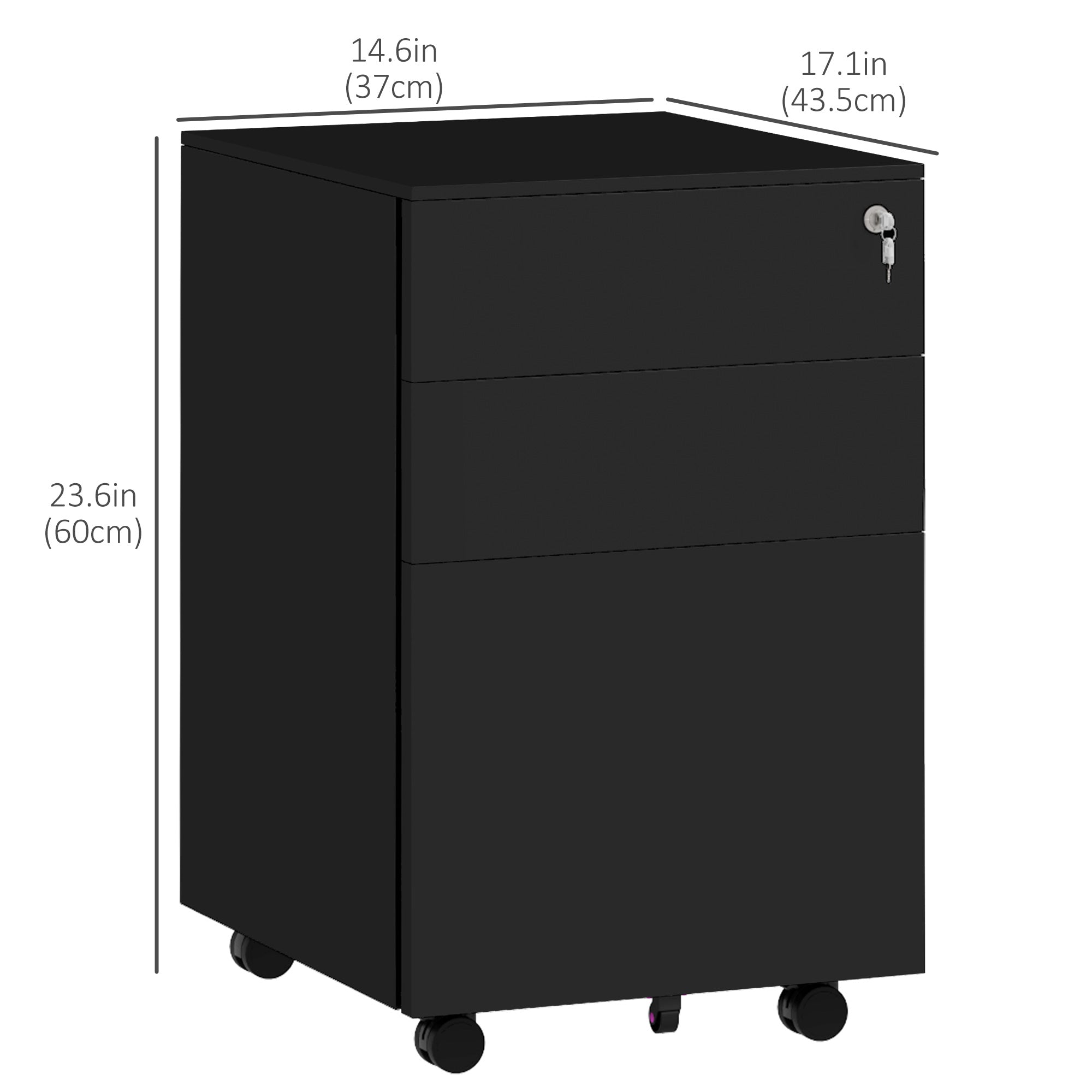 3-Drawer Steel Mobile Filing Cabinet - Black-Office Products > Office Furniture > Office Cabinets & Cupboards-DECOROLALA