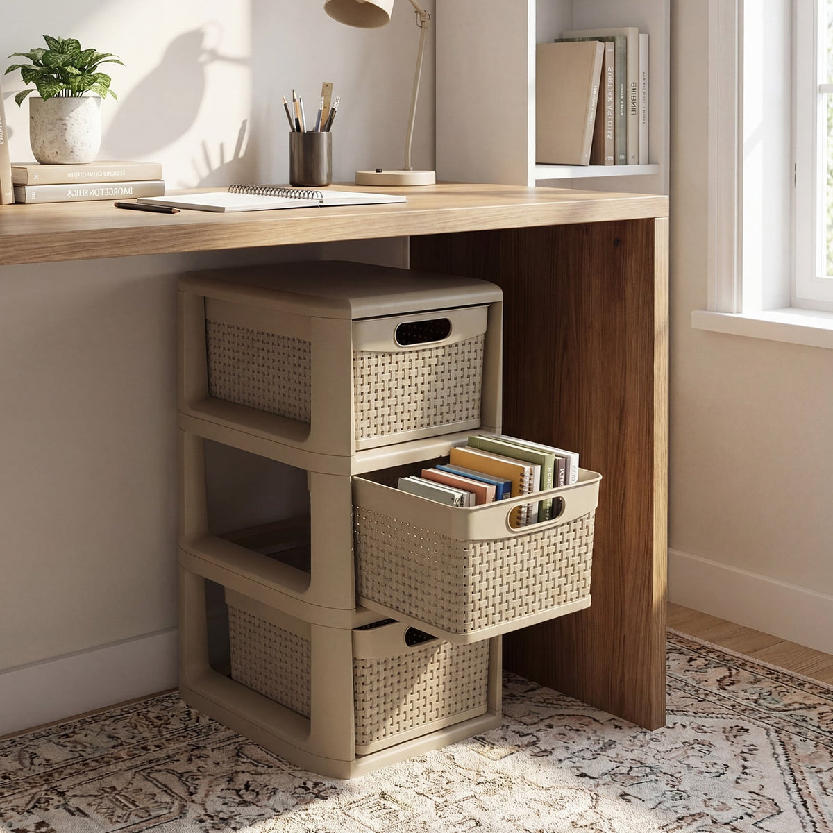 3-Drawer Storage Organizer with Wicker Patterns-Black-Dressers & Chests-DECOROLALA