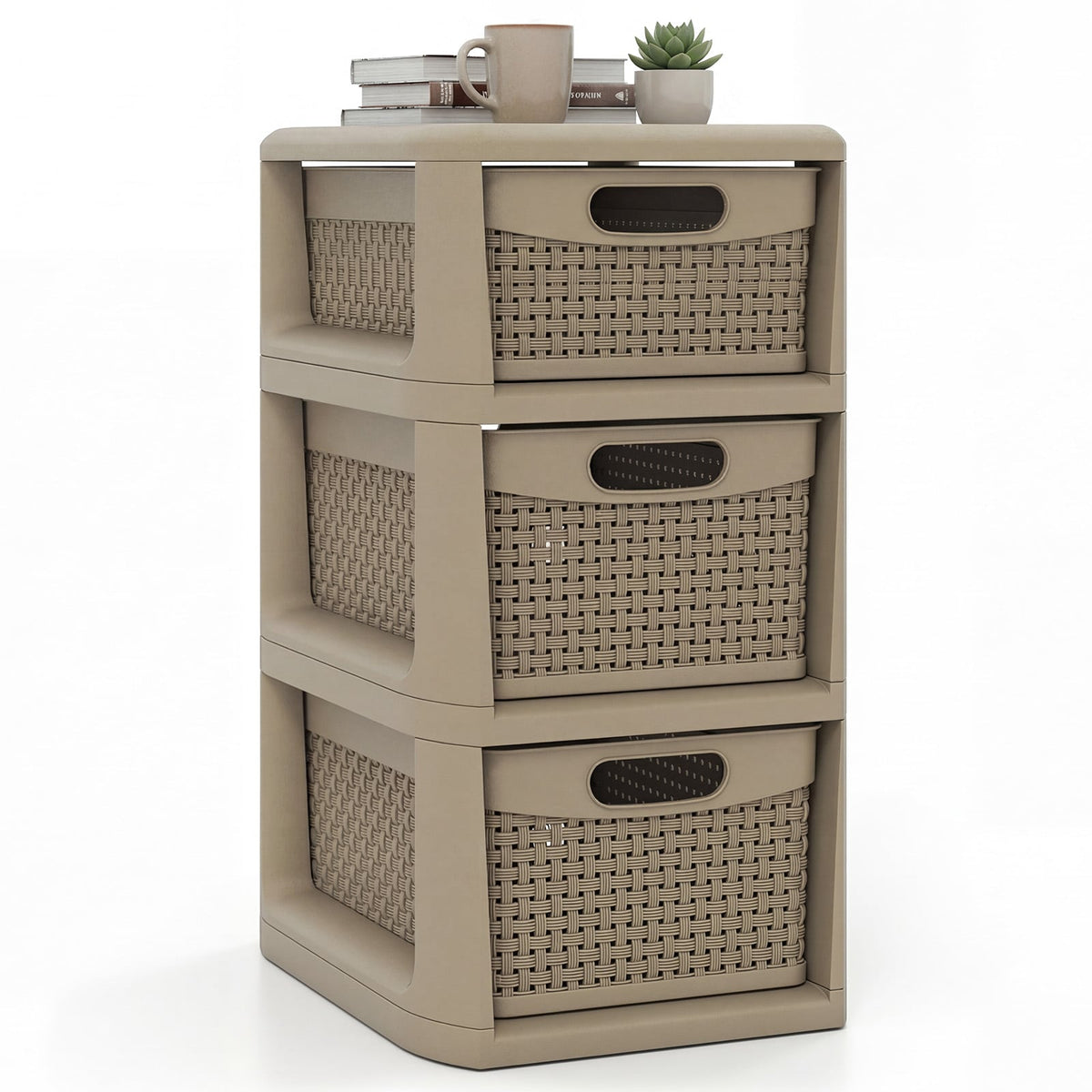 3-Drawer Storage Organizer with Wicker Patterns-Black-Dressers & Chests-DECOROLALA