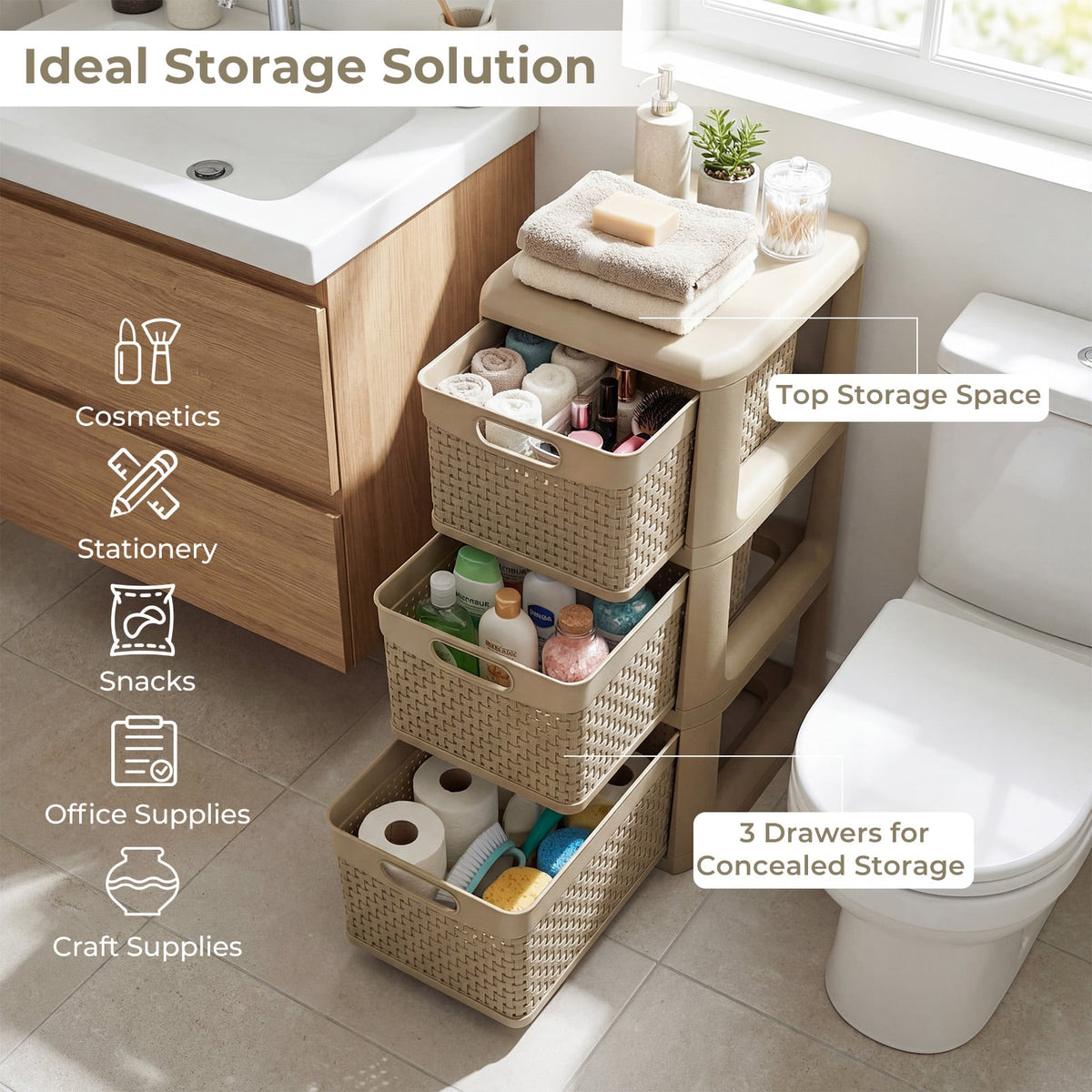 3-Drawer Storage Organizer with Wicker Patterns-Black-Dressers & Chests-DECOROLALA