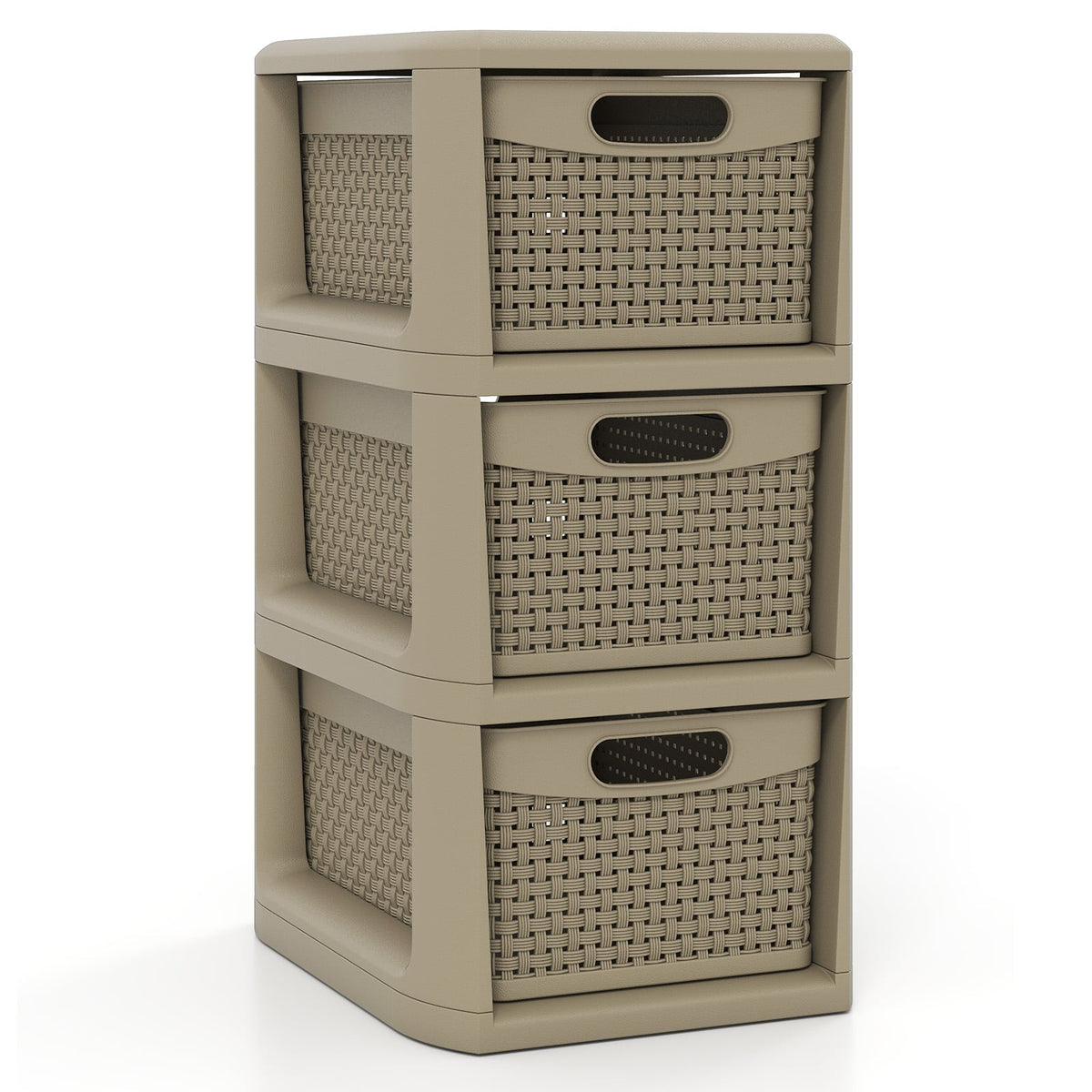 3-Drawer Storage Organizer with Wicker Patterns-Black-Dressers & Chests-DECOROLALA