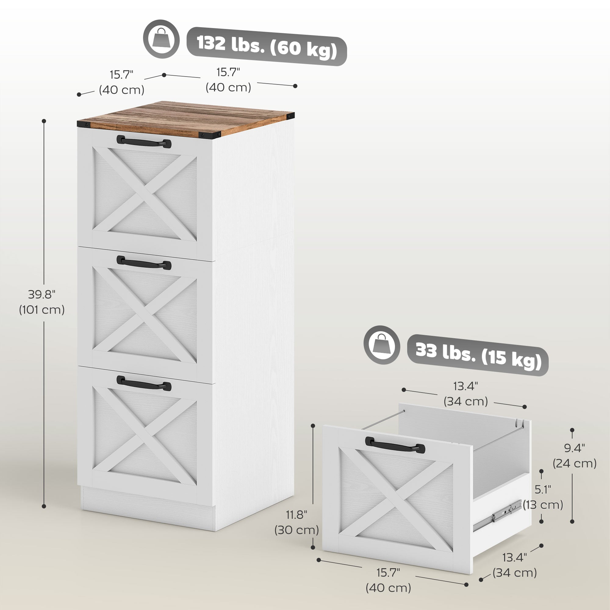 3-Drawer Vertical Farmhouse Filing Cabinet - White-Office Products > Office Furniture > Office Cabinets & Cupboards-DECOROLALA