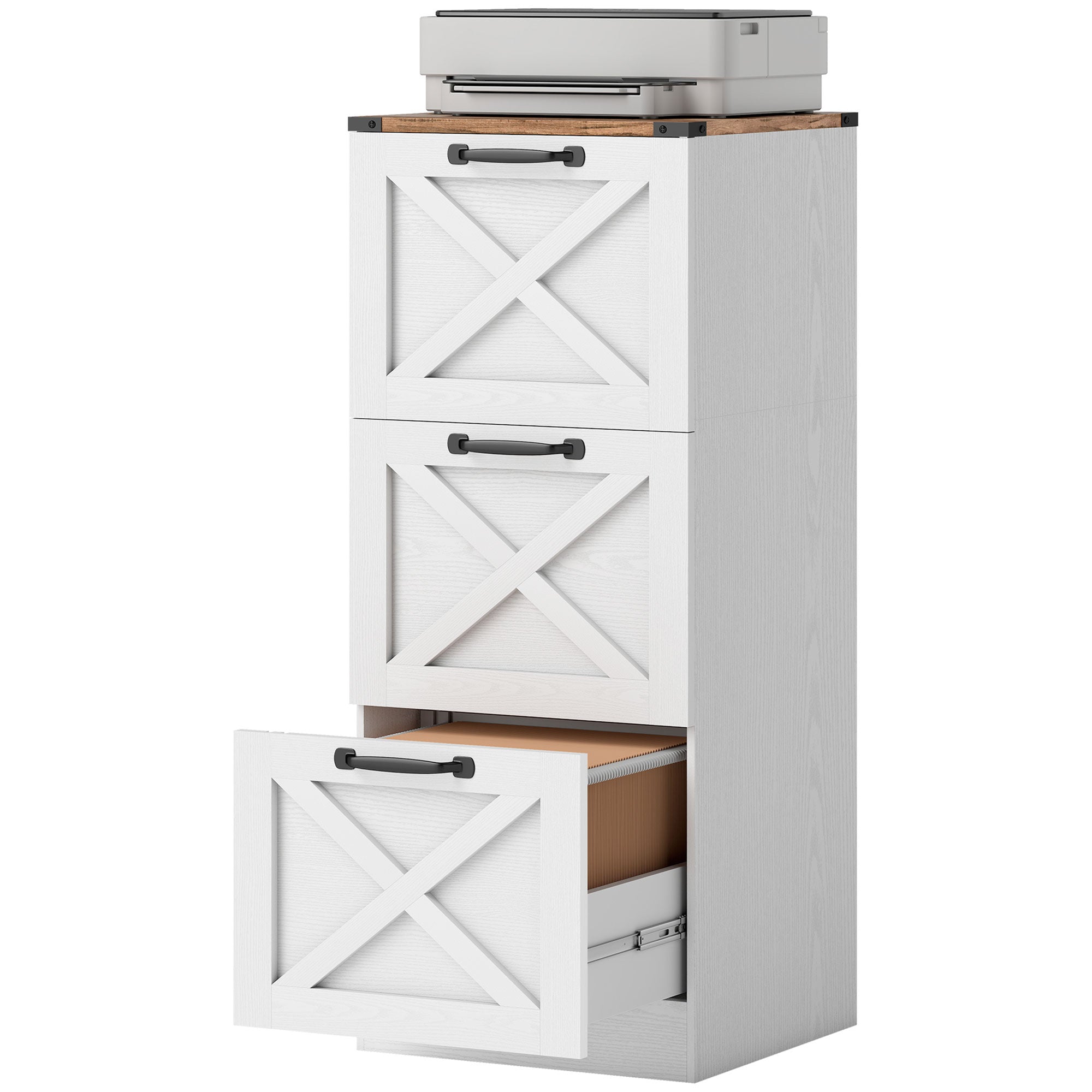 3-Drawer Vertical Farmhouse Filing Cabinet - White-Office Products > Office Furniture > Office Cabinets & Cupboards-DECOROLALA