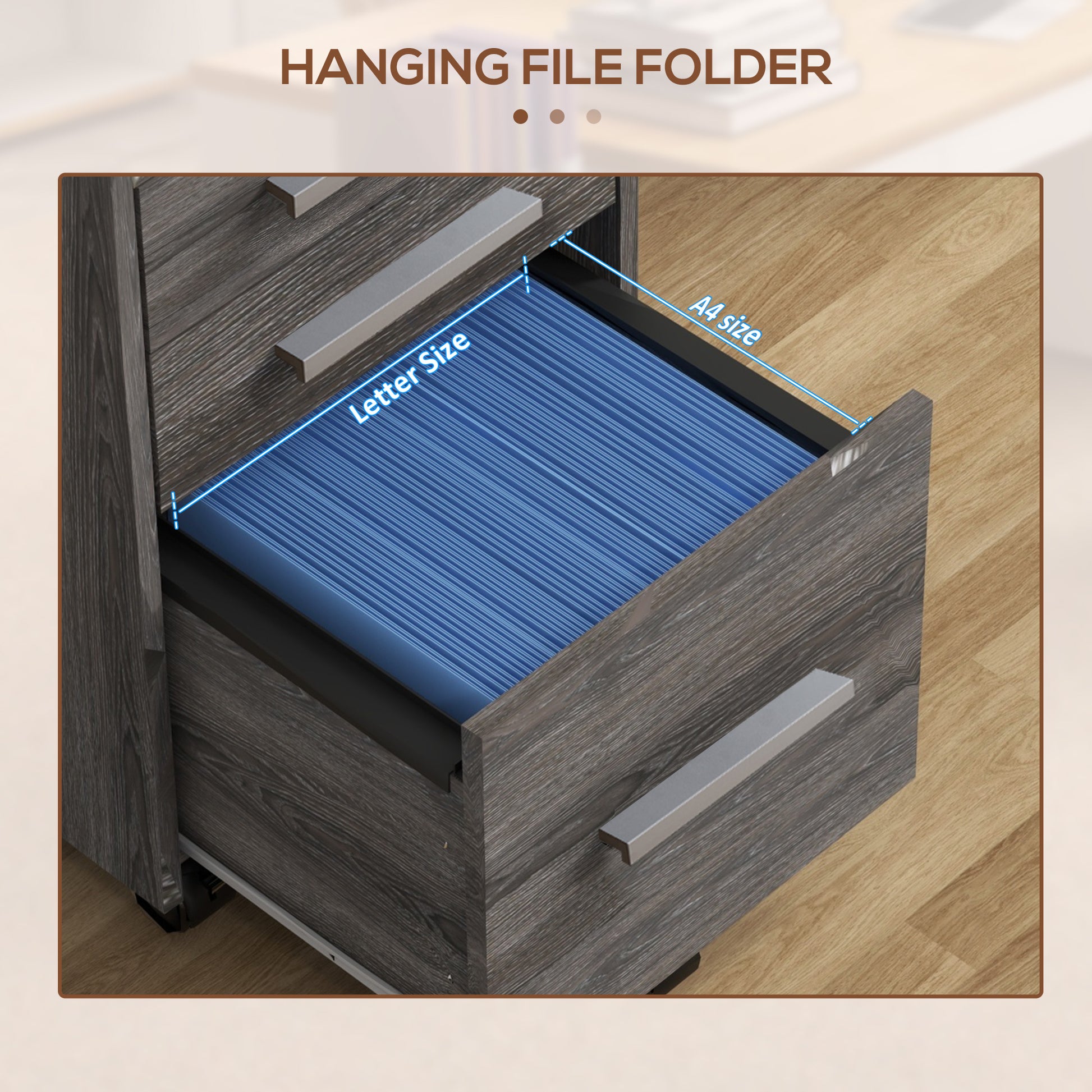 3 Drawer Vertical File Cabinet, Mobile Filing Cabinet with Lock and Wheels for A4, Letter Size, Grey-Office Products > Office Furniture > Office Cabinets & Cupboards-DECOROLALA