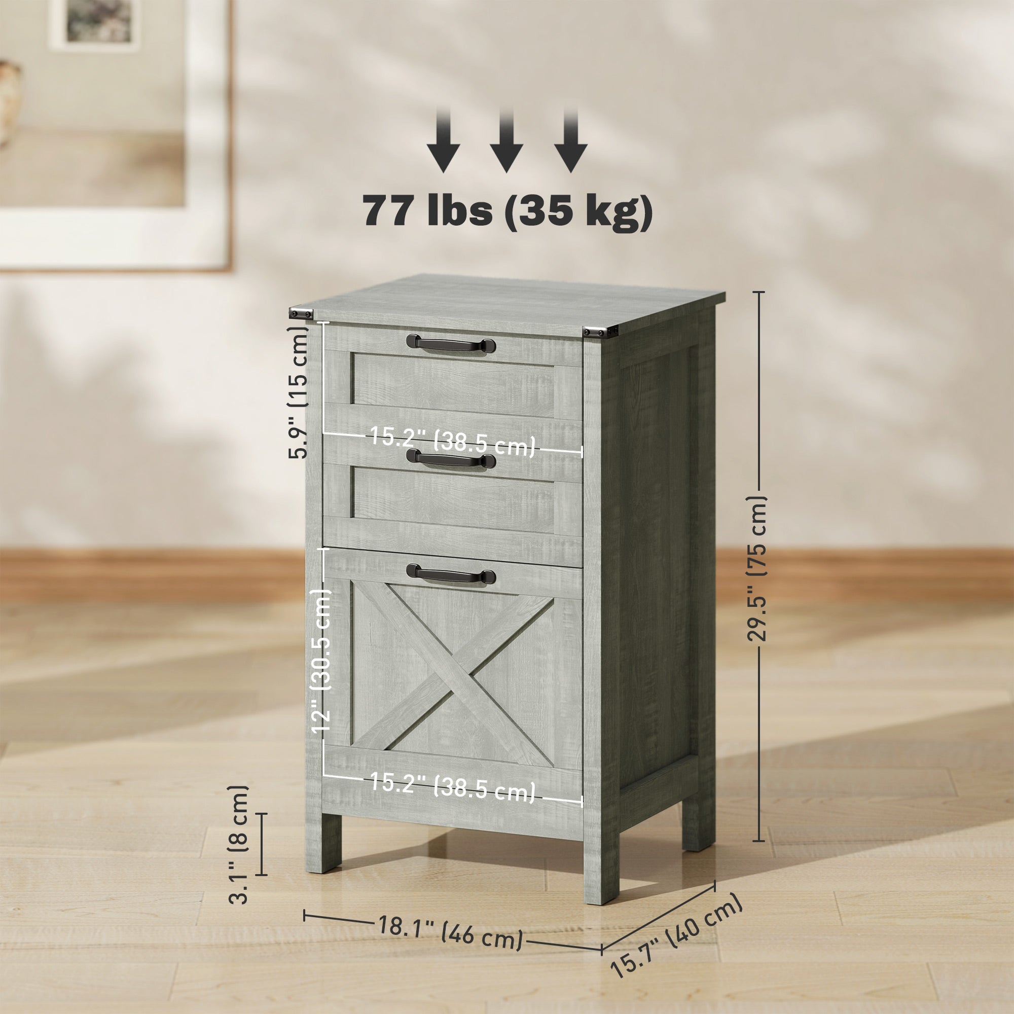 3-Drawer Vertical File Cabinet - Stone Grey Farmhouse-Office Products > Office Furniture > Office Cabinets & Cupboards-DECOROLALA