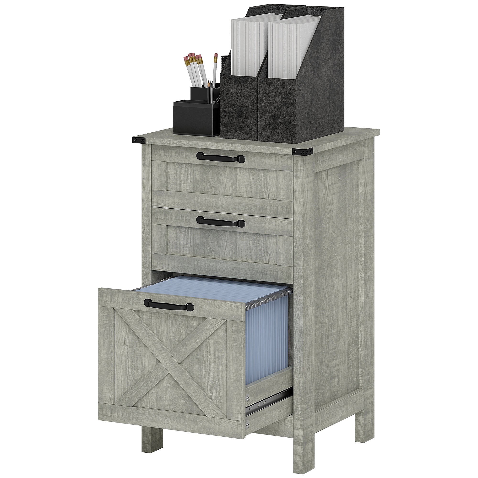 3-Drawer Vertical File Cabinet - Stone Grey Farmhouse-Office Products > Office Furniture > Office Cabinets & Cupboards-DECOROLALA