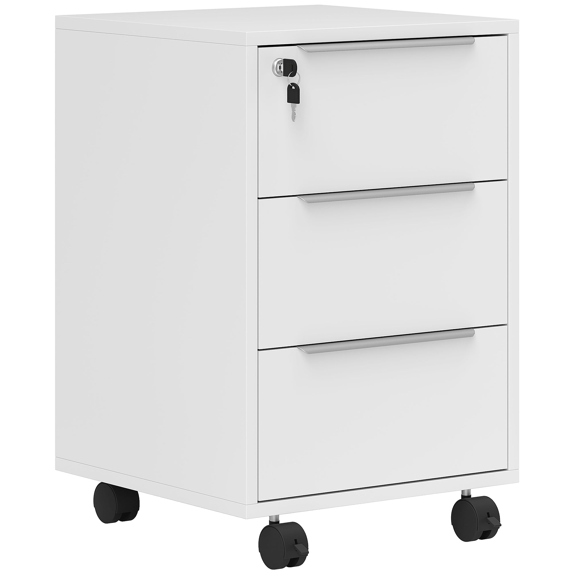 3-Drawer Vertical File Cabinet with Lock and Wheels - White-Office Products > Office Furniture > Office Cabinets & Cupboards-DECOROLALA