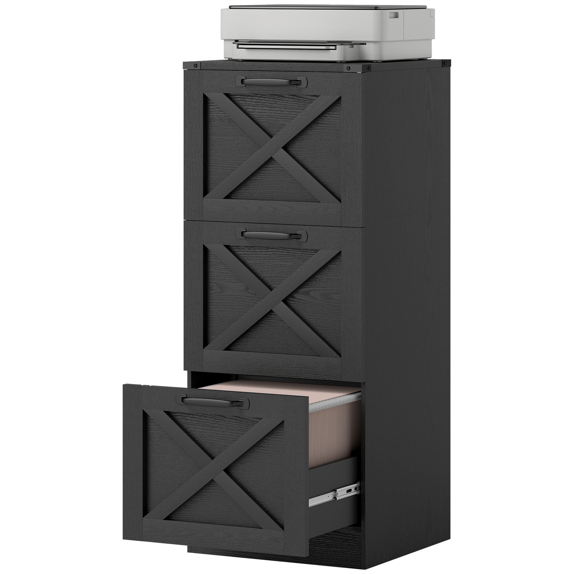 3-Drawer Vertical Filing Cabinet - Black Farmhouse Style-Office Products > Office Furniture > Office Cabinets & Cupboards-DECOROLALA