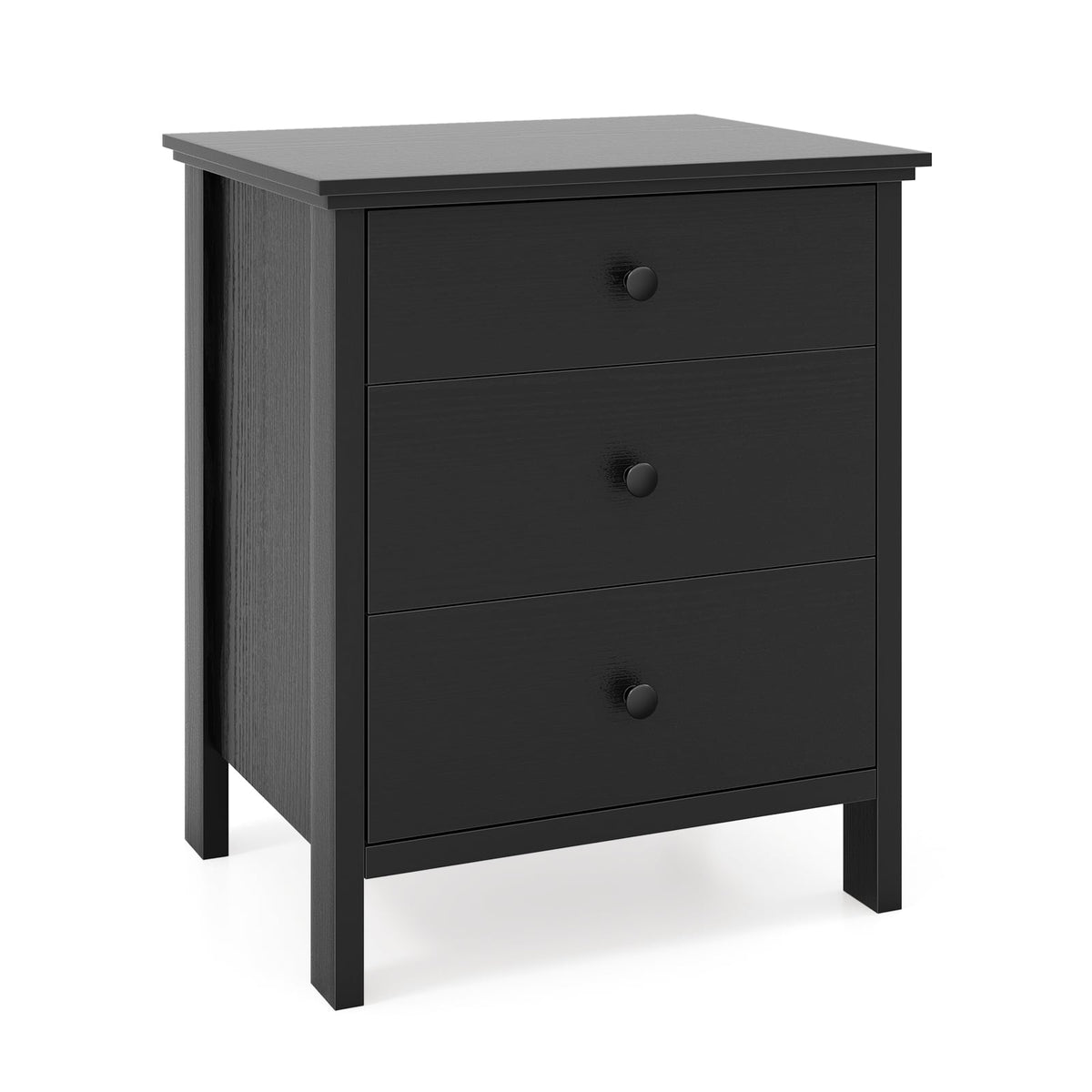 3-Drawer Wooden Nightstand Modern Bedside Table-Black-Nightstands-DECOROLALA
