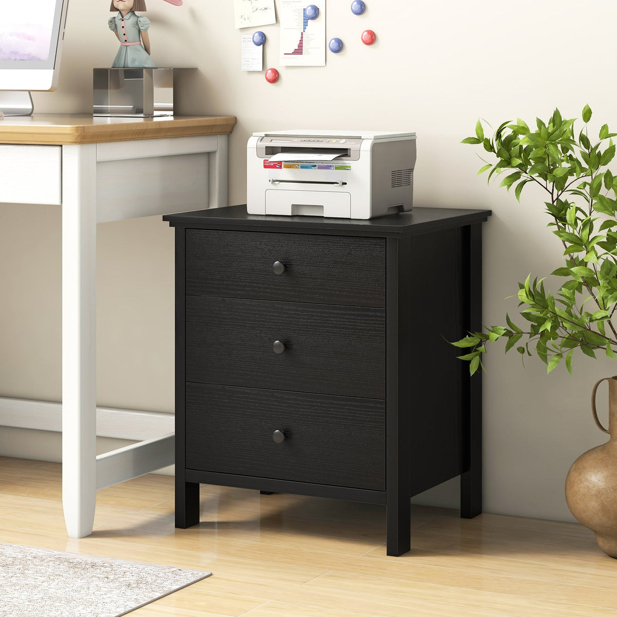 3-Drawer Wooden Nightstand Modern Bedside Table-Black-Nightstands-DECOROLALA