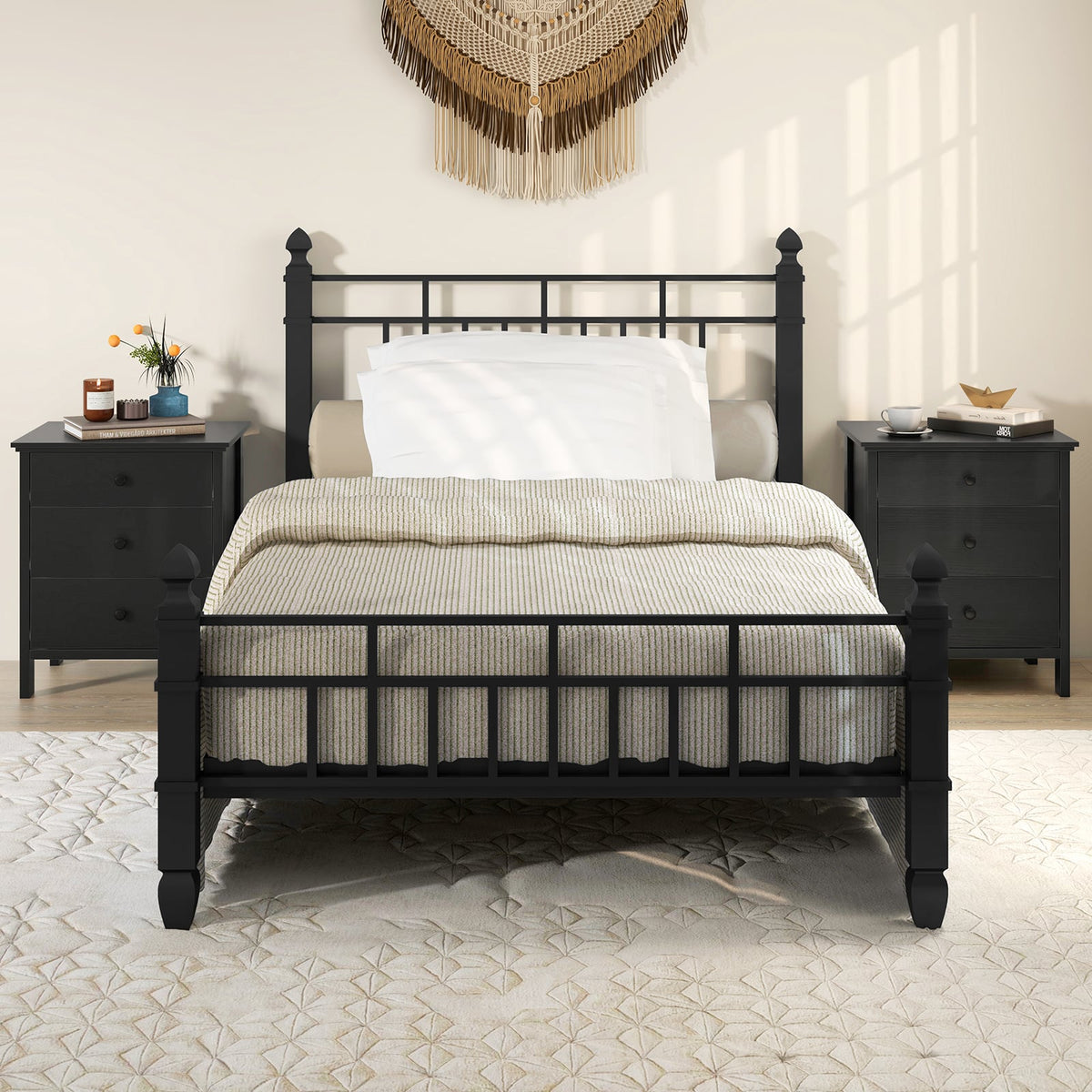 3-Drawer Wooden Nightstand Modern Bedside Table-Black-Nightstands-DECOROLALA