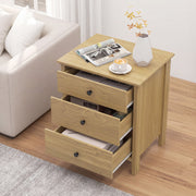 3-Drawer Wooden Nightstand Modern Bedside Table-Natural-Nightstands-DECOROLALA