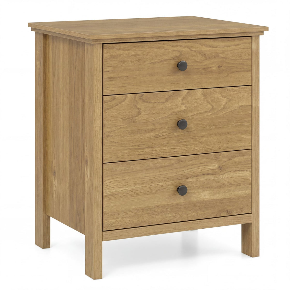 3-Drawer Wooden Nightstand Modern Bedside Table-Natural-Nightstands-DECOROLALA