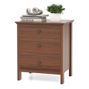 3-Drawer Wooden Nightstand Modern Bedside Table-Walnut-Nightstands-DECOROLALA