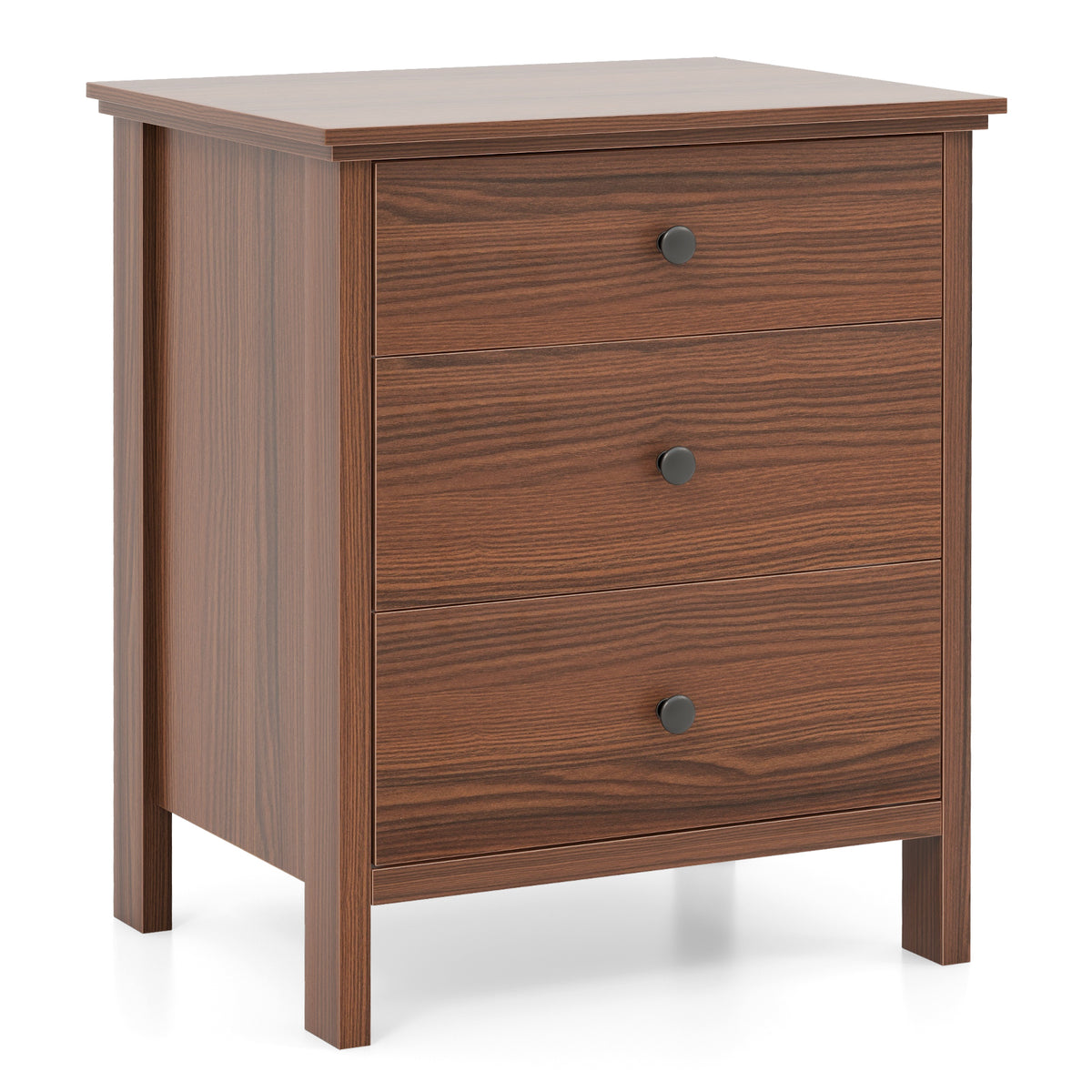 3-Drawer Wooden Nightstand Modern Bedside Table-Walnut-Nightstands-DECOROLALA