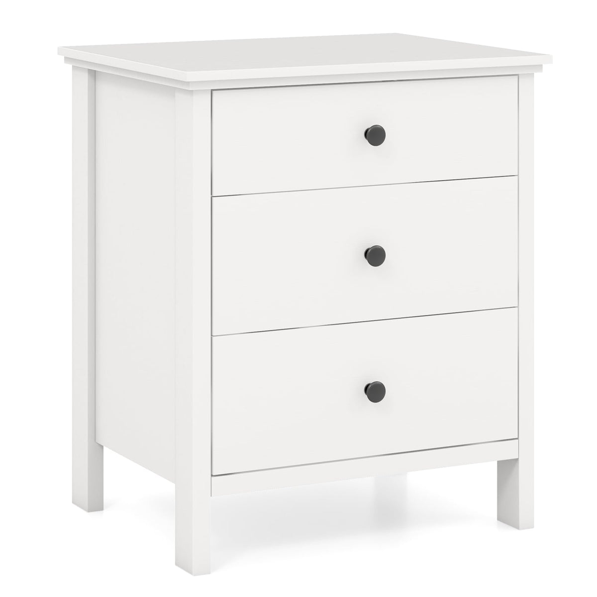 3-Drawer Wooden Nightstand Modern Bedside Table-White-Nightstands-DECOROLALA