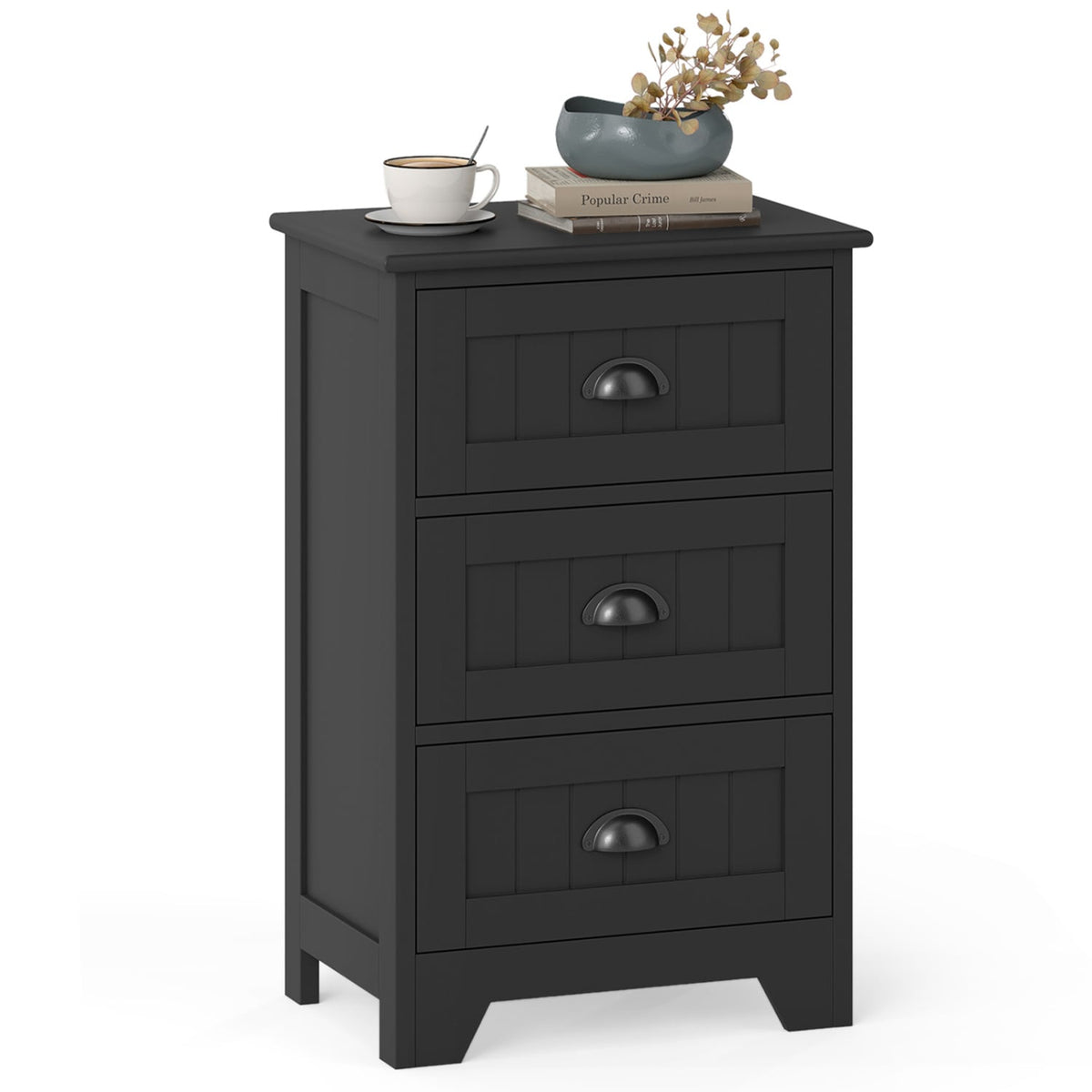 3 Drawers End Storage Wood Side Nightstand-Black-Nightstands-DECOROLALA