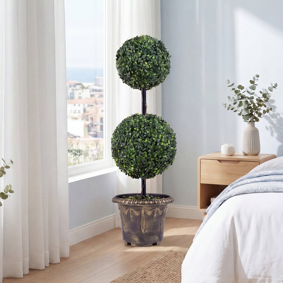 3 FT Artificial Boxwood Topiary Tree Double Ball Shrubs-Artificial Plants-DECOROLALA