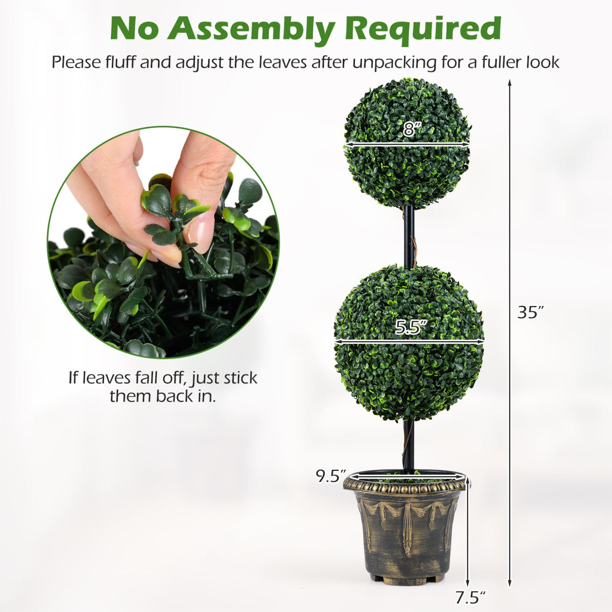 3 FT Artificial Boxwood Topiary Tree Double Ball Shrubs-Artificial Plants-DECOROLALA