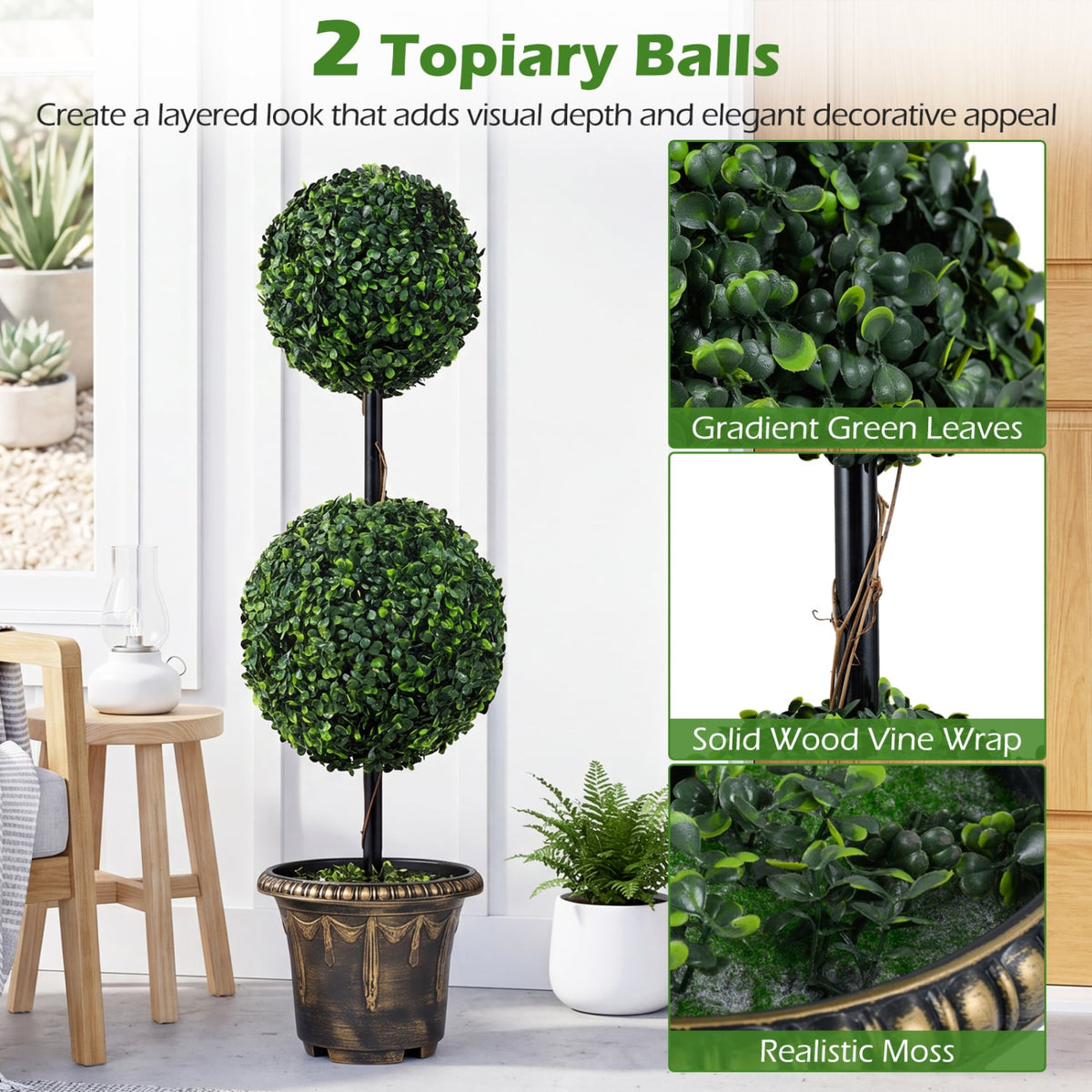 3 FT Artificial Boxwood Topiary Tree Double Ball Shrubs-Artificial Plants-DECOROLALA