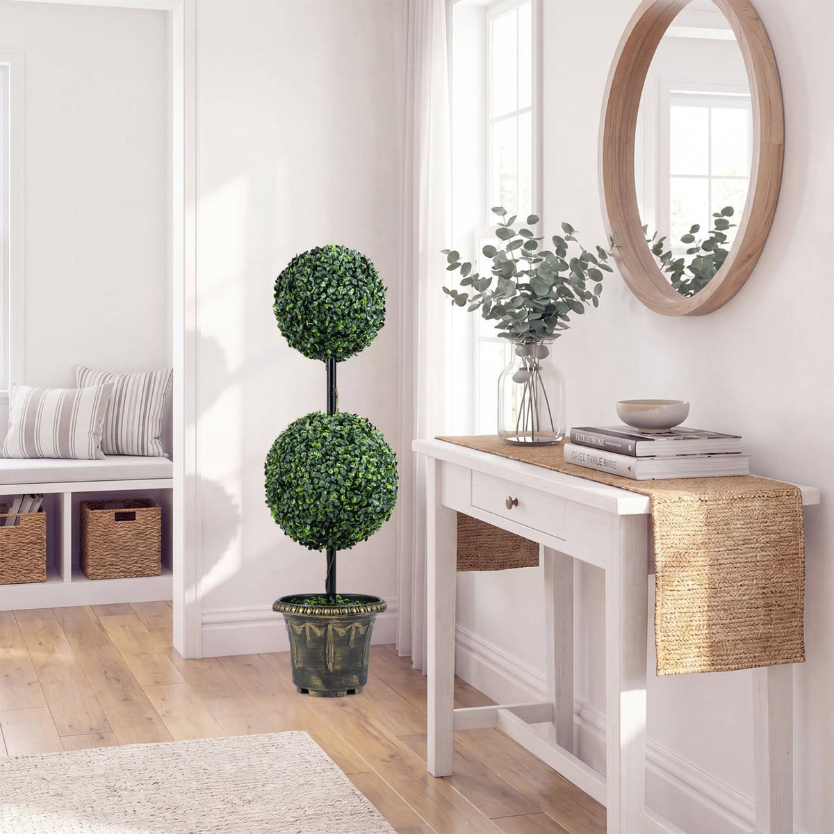 3 FT Artificial Boxwood Topiary Tree Double Ball Shrubs-Artificial Plants-DECOROLALA