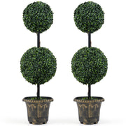 3 FT Artificial Boxwood Topiary Tree Double Ball Shrubs Set of 2-Artificial Plants-DECOROLALA