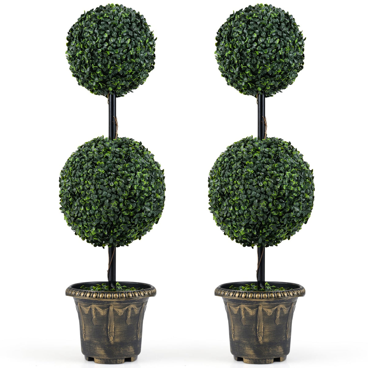 3 FT Artificial Boxwood Topiary Tree Double Ball Shrubs Set of 2-Artificial Plants-DECOROLALA