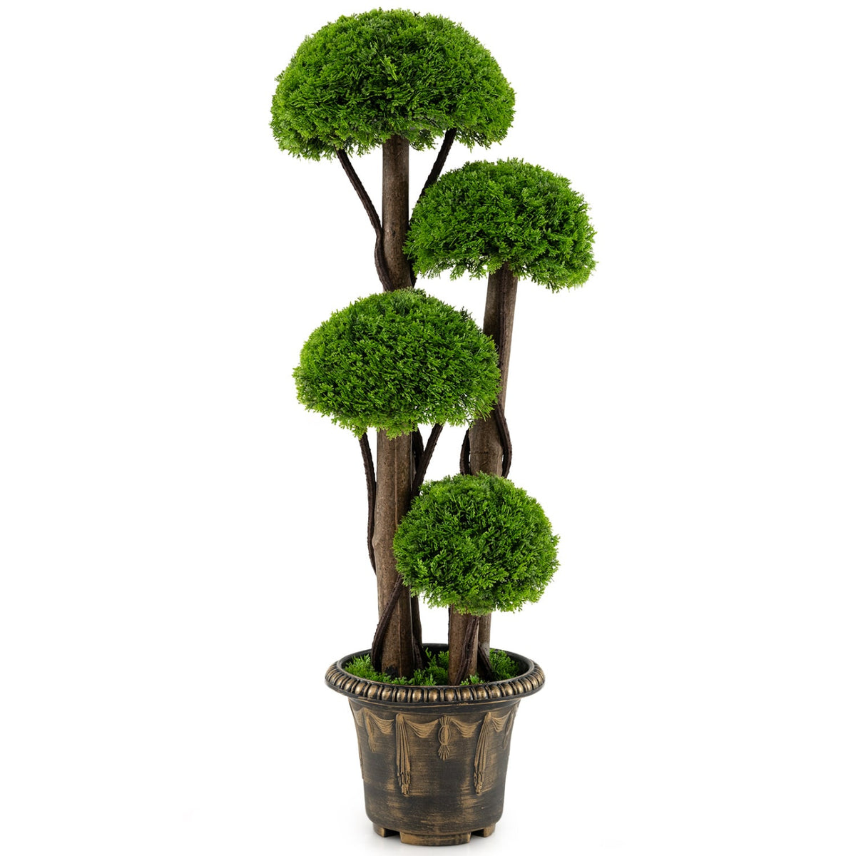 3 FT Artificial Cypress Topiary Tree Realistic Greenery Plant with Spiral Vines and Real Wood Trunks-Artificial Plants-DECOROLALA