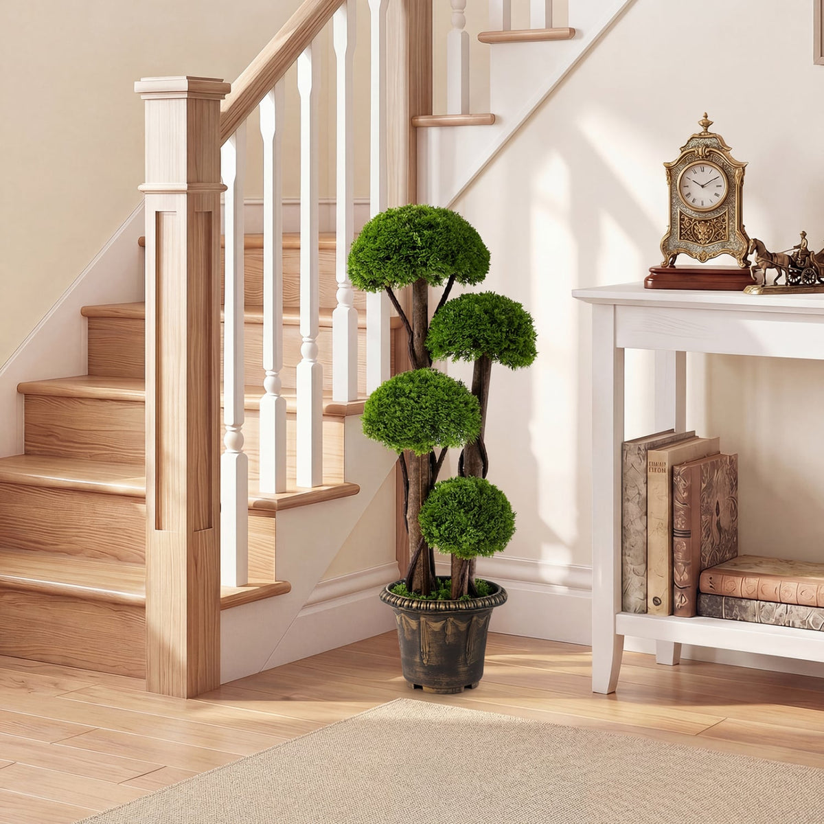 3 FT Artificial Cypress Topiary Tree Realistic Greenery Plant with Spiral Vines and Real Wood Trunks-Artificial Plants-DECOROLALA