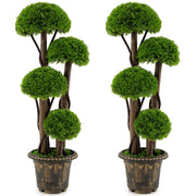 3 FT Artificial Cypress Topiary Tree Set of 2 Realistic Greenery Plant with Spiral Vines-Artificial Plants-DECOROLALA