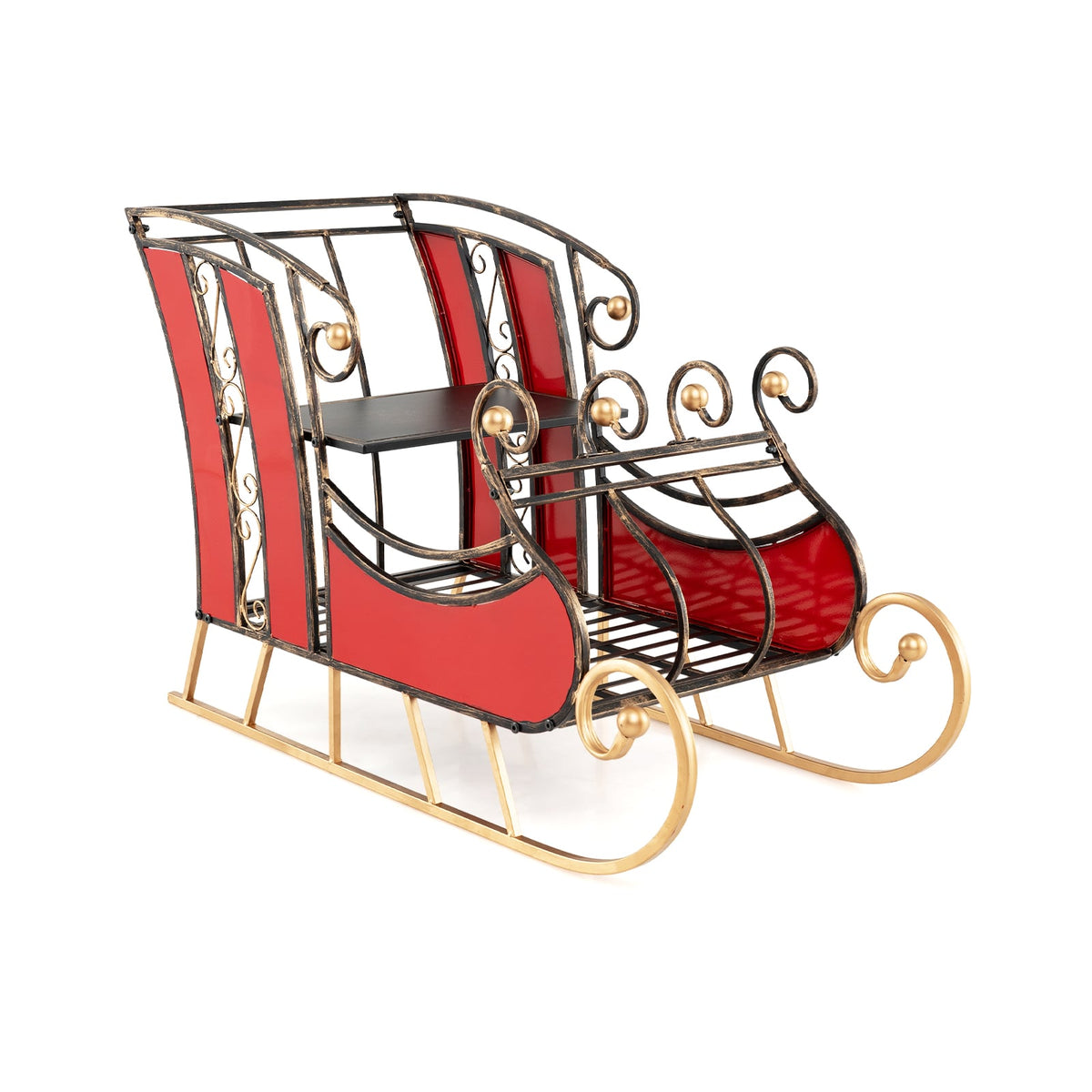 3 FT Christmas Metal Sleigh Decoration Santa Sleigh with 2-Tier Storage Shelf-Christmas Decorations & Accessories-DECOROLALA