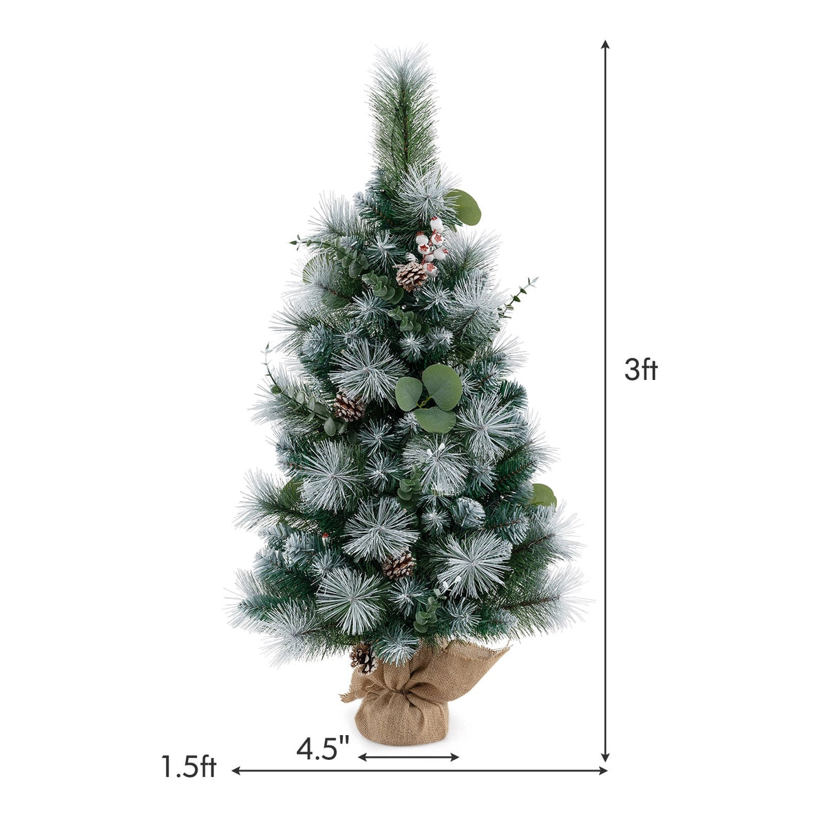 3 FT Pre-Lit Artificial Mini Christmas Tree with 98 Flocked PVC and Pine Needles-Christmas Trees-DECOROLALA