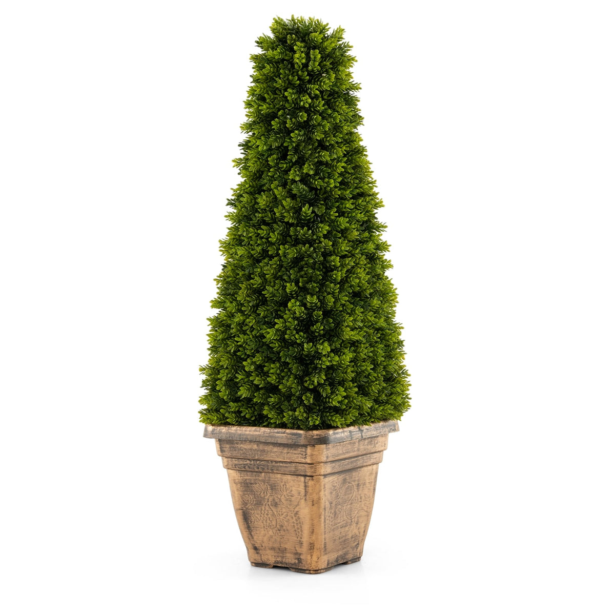 3 Feet Artificial Boxwood Topiary Tree with Cement Flowerpot-Green-Artificial Plants-DECOROLALA