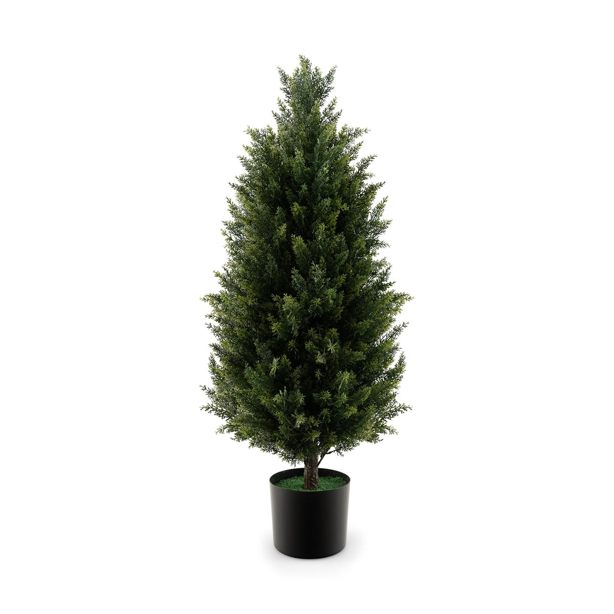 3 Feet Artificial Topiary Cedar Tree with Cement Plastic Pot and Faux Moss-Green-Artificial Plants-DECOROLALA