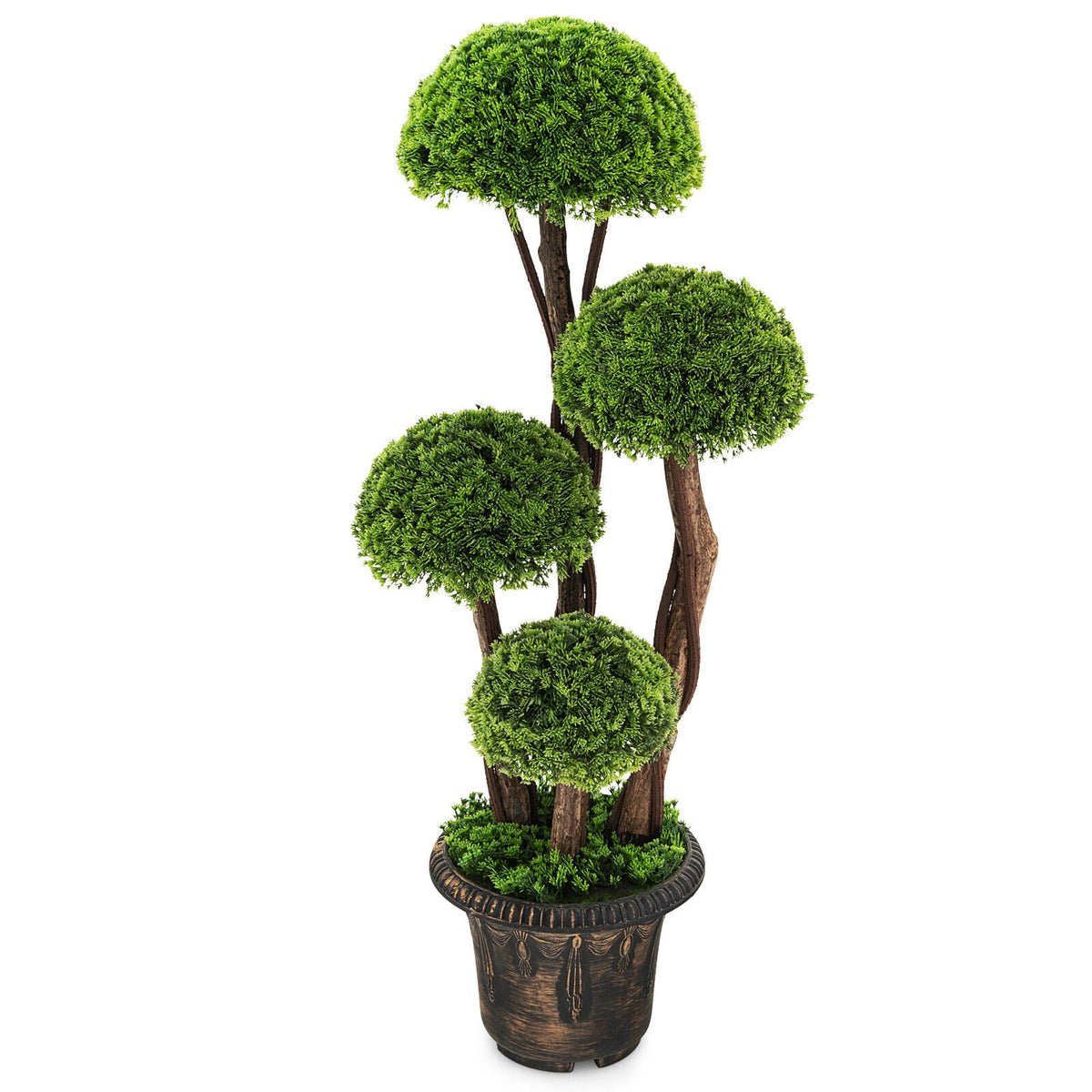 3 Feet Decorative Artificial Cedar Topiary Tree with Rattan Trunk-Artificial Plants-DECOROLALA