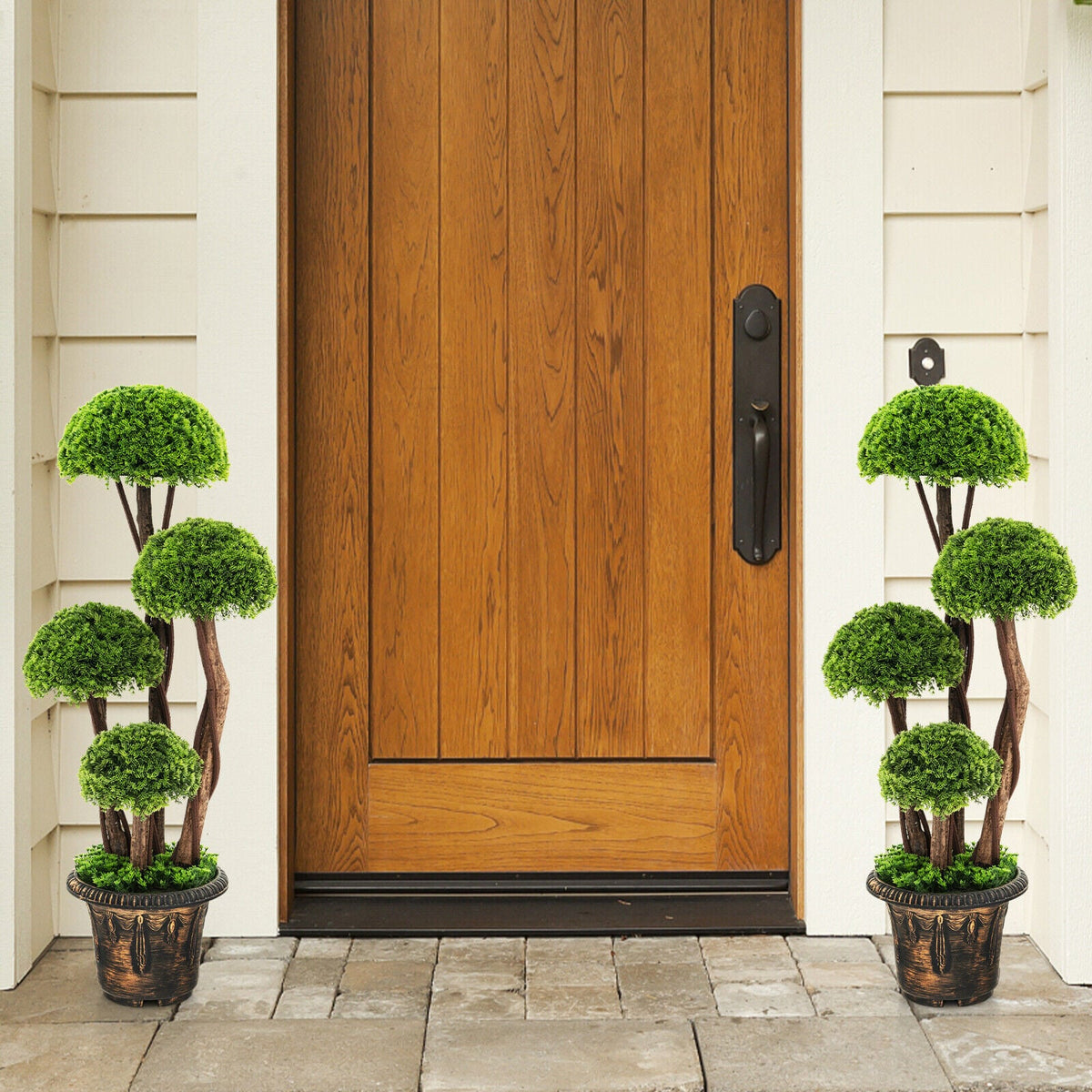 3 Feet Decorative Artificial Cedar Topiary Tree with Rattan Trunk-Artificial Plants-DECOROLALA