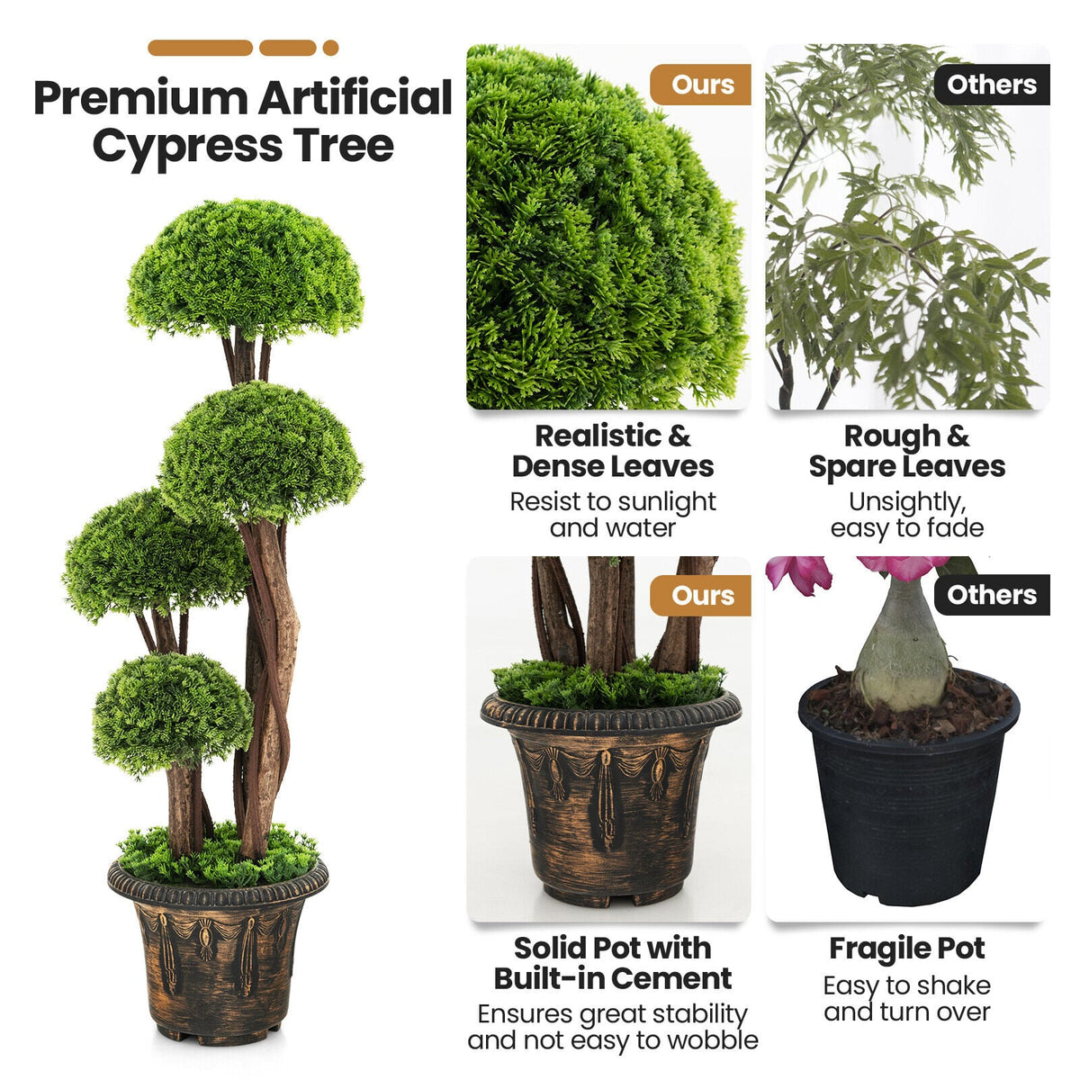 3 Feet Decorative Artificial Cedar Topiary Tree with Rattan Trunk-Artificial Plants-DECOROLALA