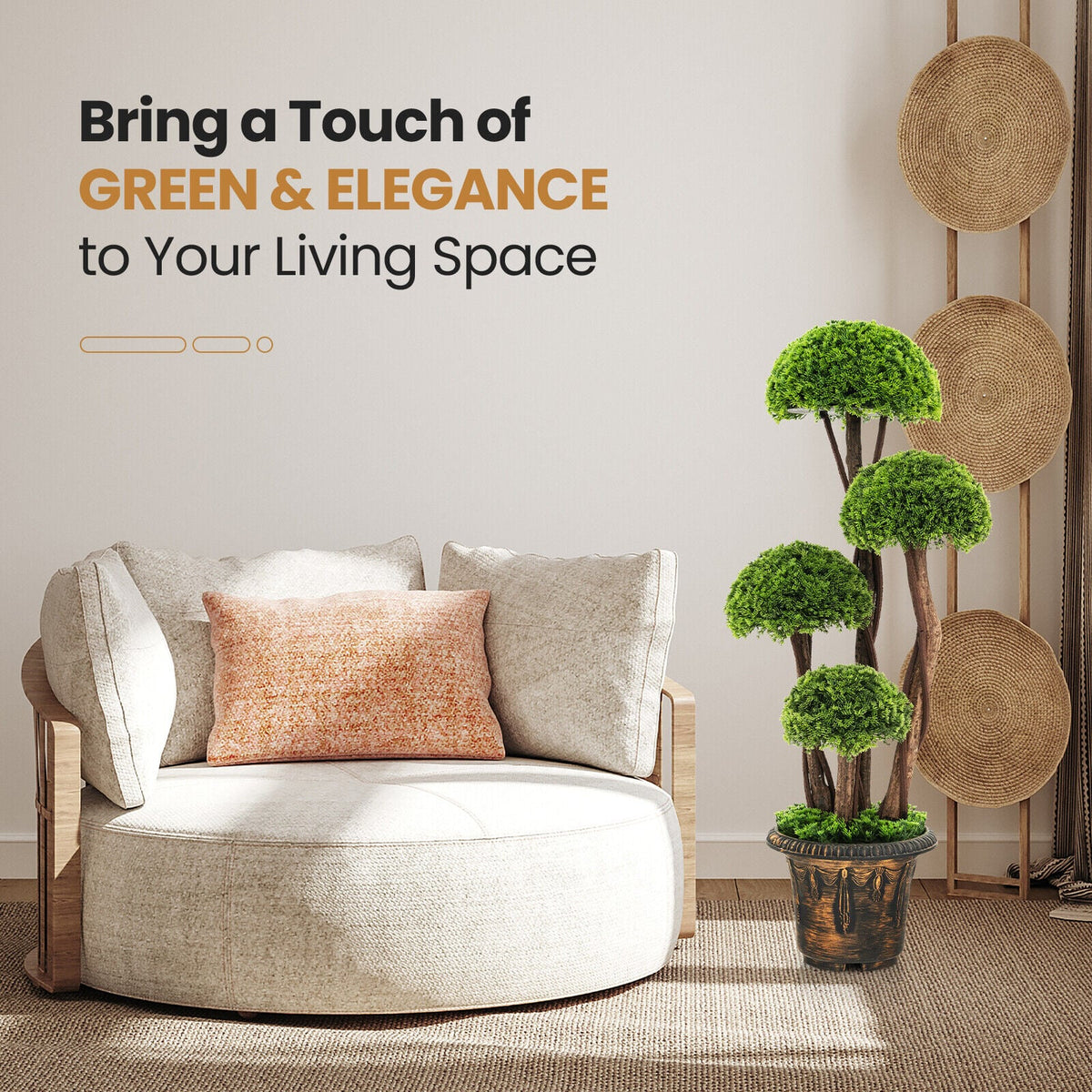 3 Feet Decorative Artificial Cedar Topiary Tree with Rattan Trunk-Artificial Plants-DECOROLALA