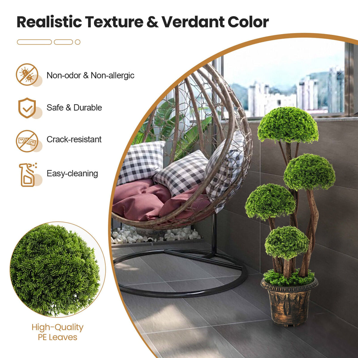 3 Feet Decorative Artificial Cedar Topiary Tree with Rattan Trunk-Artificial Plants-DECOROLALA