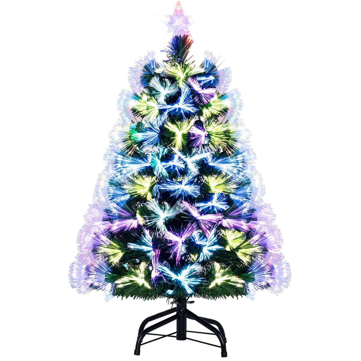 3 Feet Fiber Optic Christmas Tree with Branch Tips and Topper Star-Christmas Trees-DECOROLALA