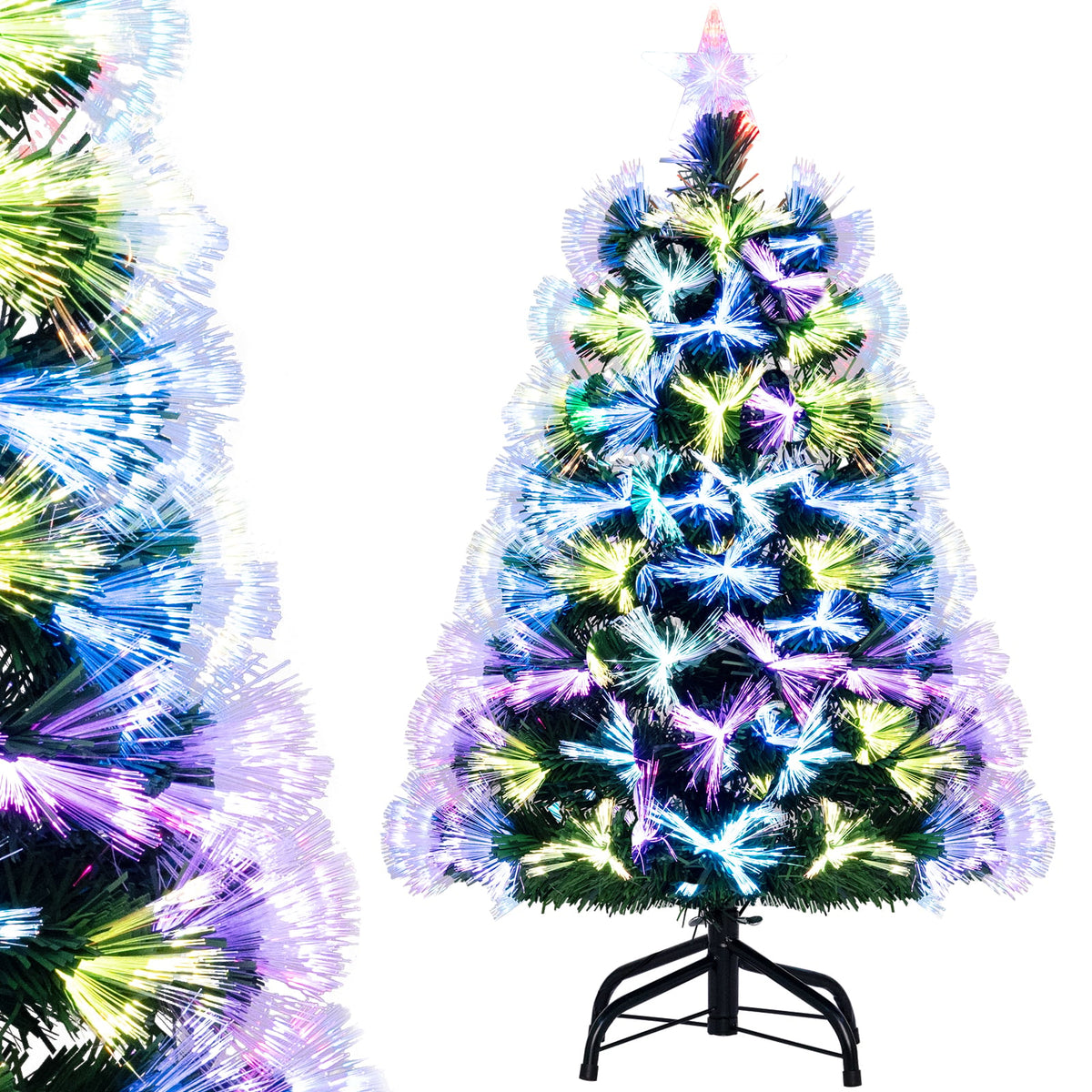 3 Feet Fiber Optic Christmas Tree with Branch Tips and Topper Star-Christmas Trees-DECOROLALA